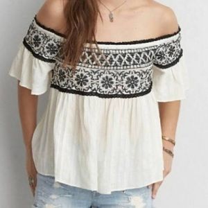 American Eagle Embroidered Off the Shoulder Top